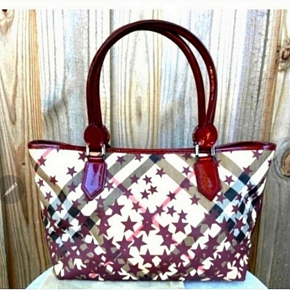 Burberry Burgundy and Cream Star Tote - Picture 1 of 12